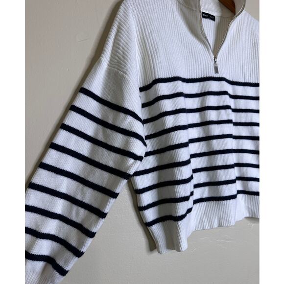 Mango White and Black Striped Half-Zip Collar Pullover Sweater size XS - Picture 2 of 6